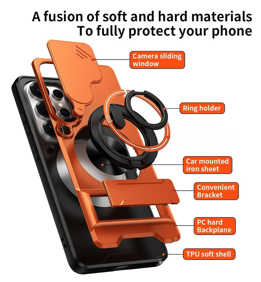 Rotating Ring Phone Case, Compatible with Samsung 26/25/24/23/22/21 Ultra, High-End Design, Practical Stand Case, TPU+PC Armor Shell, with Camera Protector, Military-Grade Protective Case