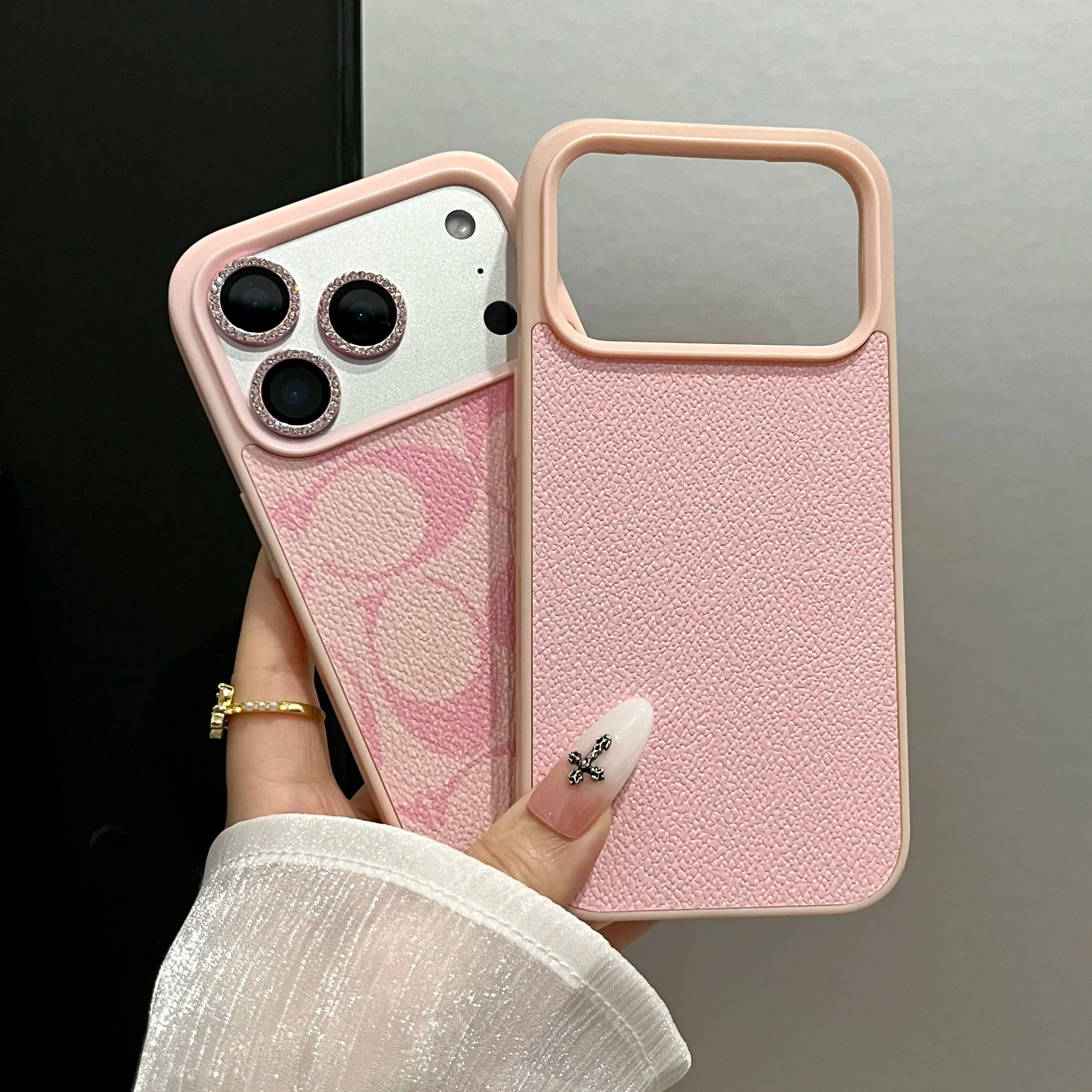 Minimalist Faux Leather iPhone Case – Textured Shockproof Protective Cover with Letter C Design