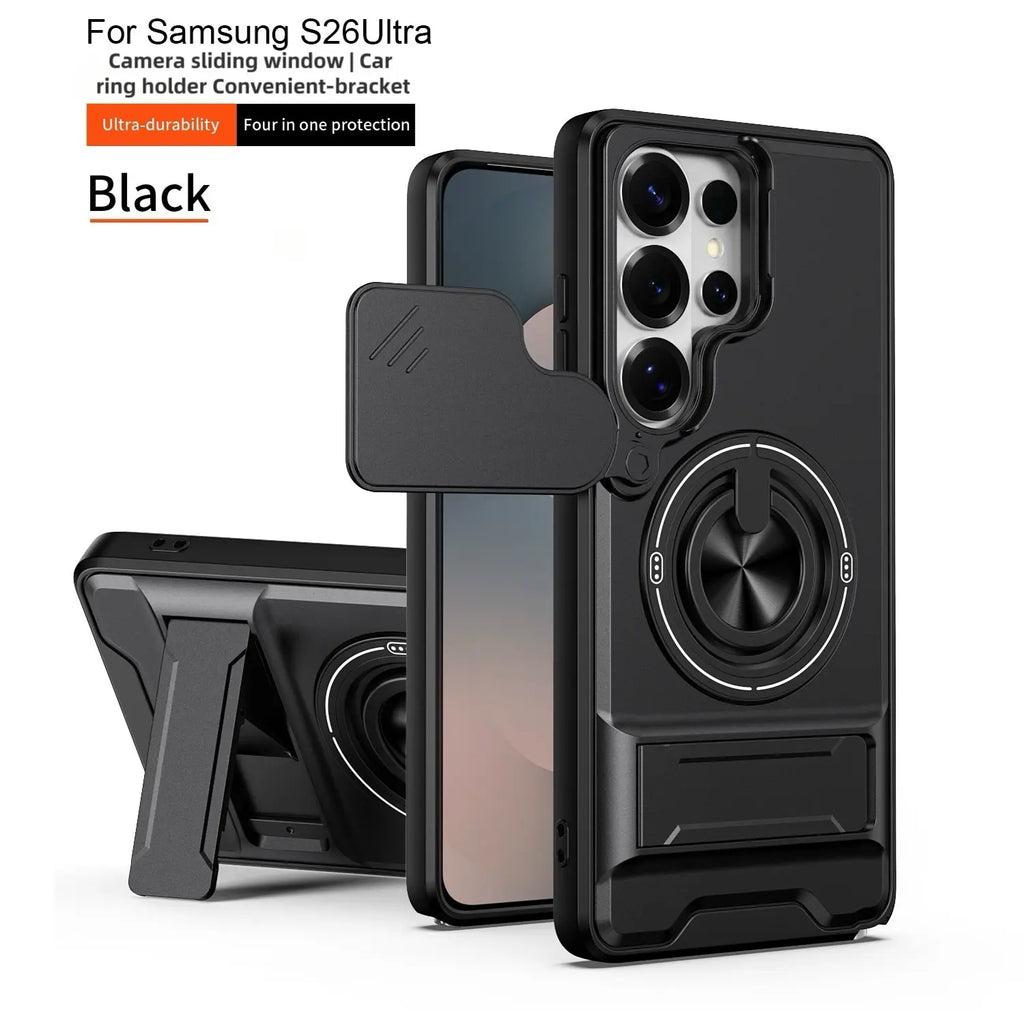 Rotating Ring Phone Case, Compatible with Samsung 26/25/24/23/22/21 Ultra, High-End Design, Practical Stand Case, TPU+PC Armor Shell, with Camera Protector, Military-Grade Protective Case