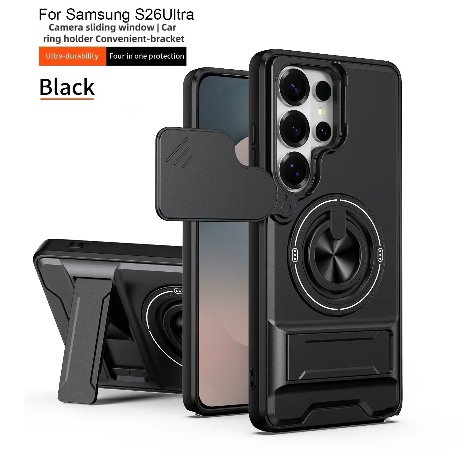 Rotating Ring Phone Case, Compatible with Samsung 26/25/24/23/22/21 Ultra, High-End Design, Practical Stand Case, TPU+PC Armor Shell, with Camera Protector, Military-Grade Protective Case