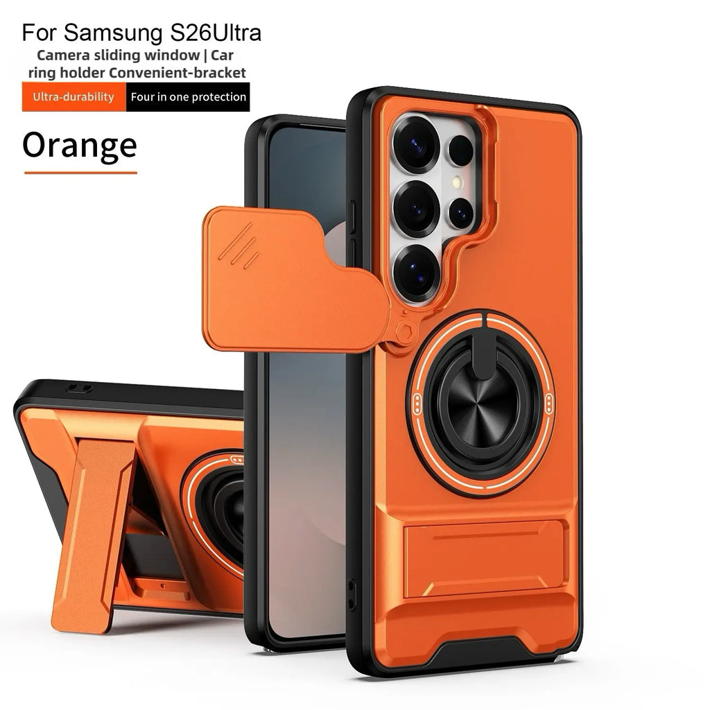 Rotating Ring Phone Case, Compatible with Samsung 26/25/24/23/22/21 Ultra, High-End Design, Practical Stand Case, TPU+PC Armor Shell, with Camera Protector, Military-Grade Protective Case