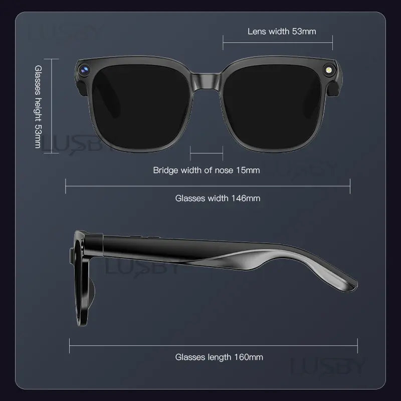 LUSBY Smart AI Camera Glasses with 8MP Camera & Photochromic Lenses – Real-Time Translation in 160+ Languages, Bluetooth Audio, Hands-Free Video Recording & UV Protection